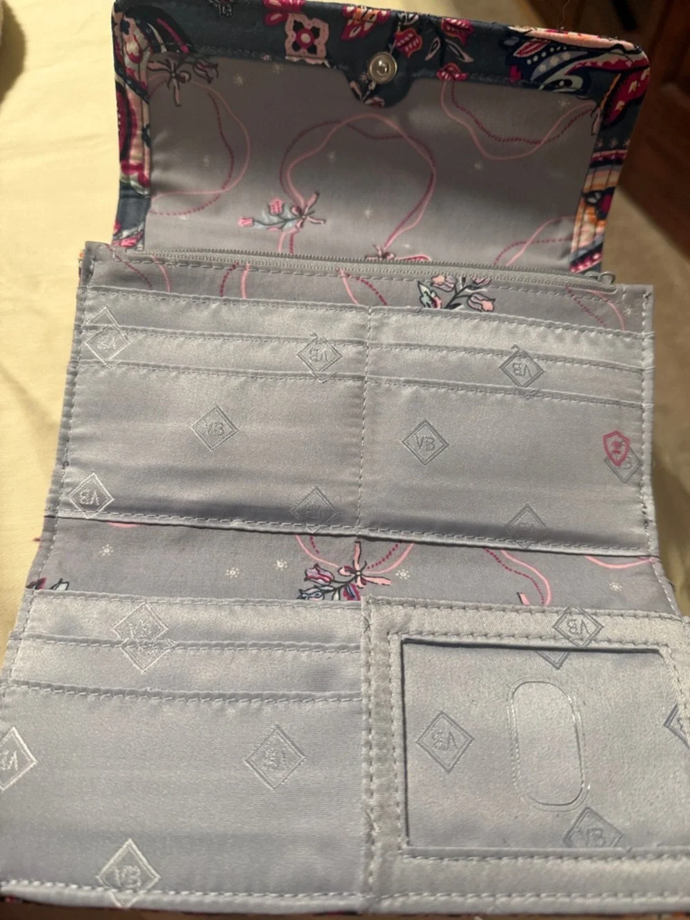 Vera Bradley Quilted Paisley Wallet in Navy with Pink Accents - Picture 2 of 3